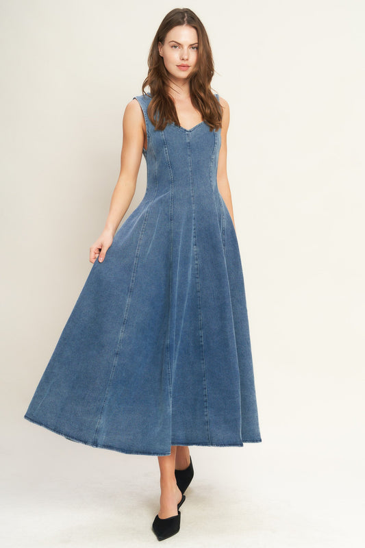 STARS AHEAD DENIM MIDI DRESS