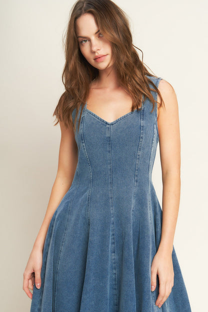 STARS AHEAD DENIM MIDI DRESS