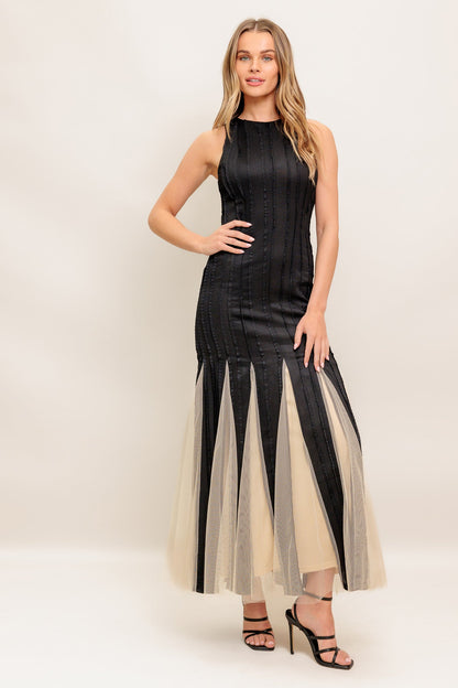 NOIR TULLE BLACK KNIT MAXI DRESS