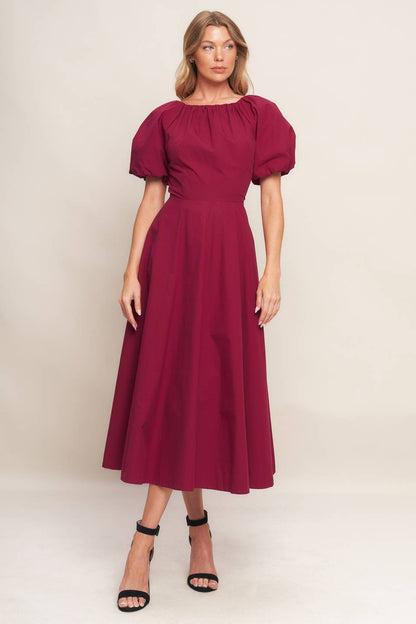 CRIMSON ROMANCE WOVEN MIDI DRESS