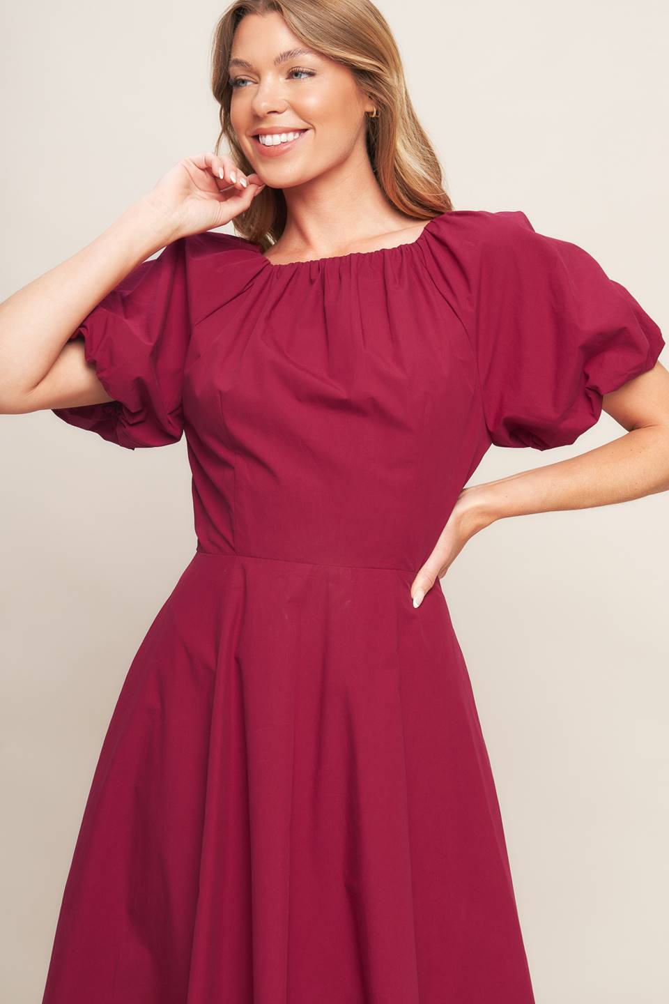 CRIMSON ROMANCE WOVEN MIDI DRESS