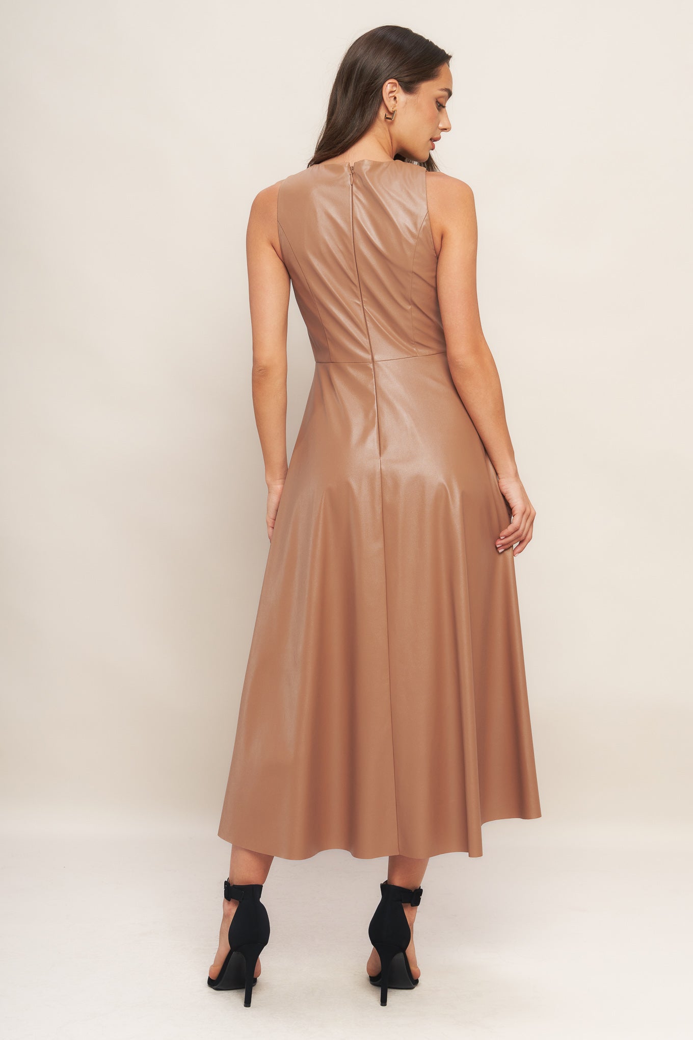 BARE SOPHISTIQUE FAUX LEATHER MIDI DRESS