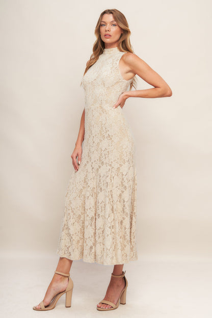 ELEGANT FLORAL STRETCH LACE MIDI DRESS
