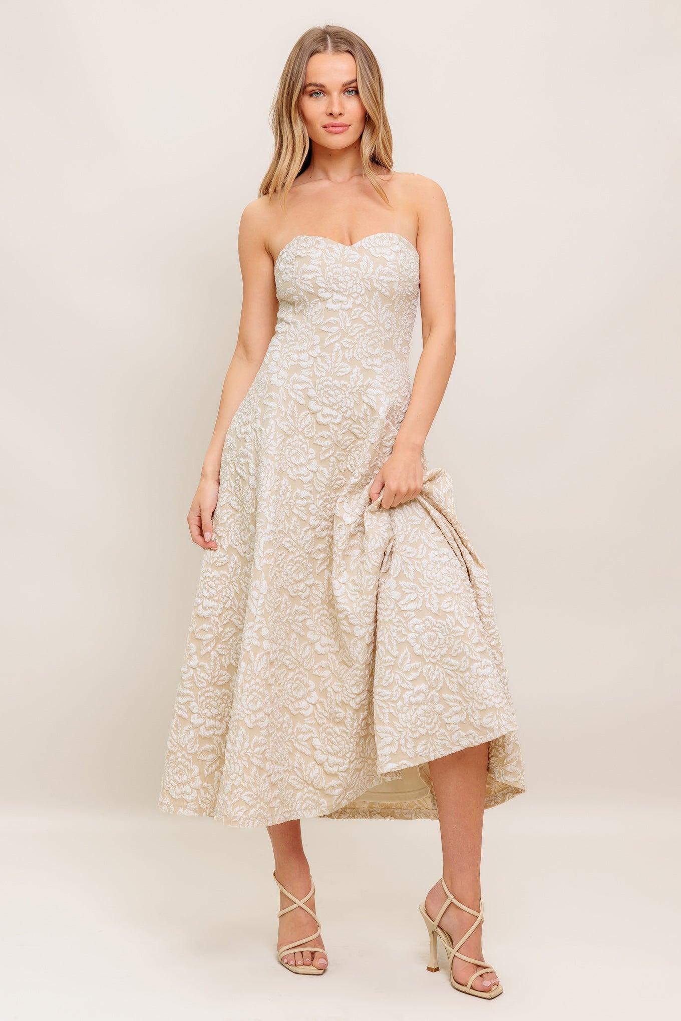 ELEGANT BLOSSOM WOVEN MIDI DRESS