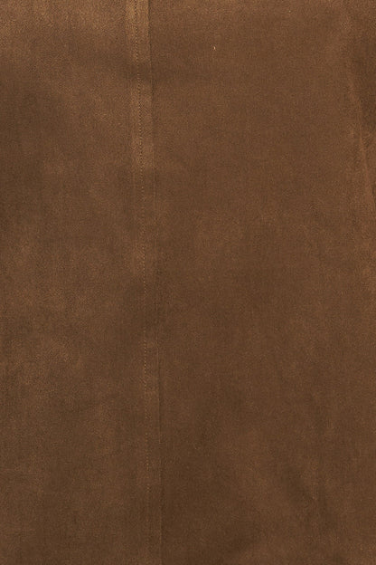 QUIET LUXURY EDGE FAUX SUEDE MIDI SHIFT DRESS