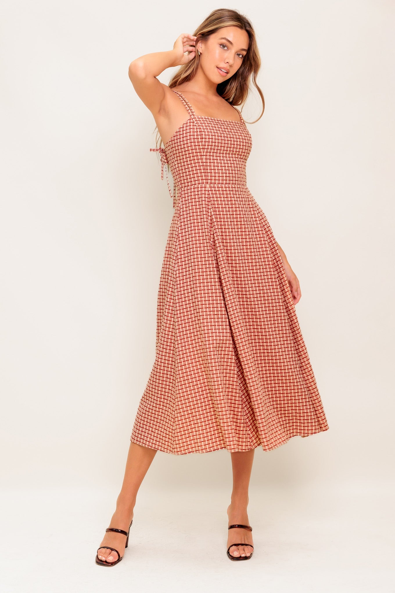 GINGHAM SUMMER WOVEN MIDI DRESS