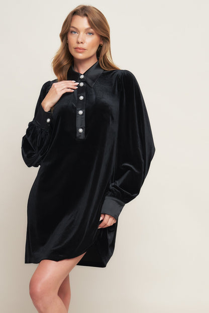 VELVET POWER BLACK MINI DRESS