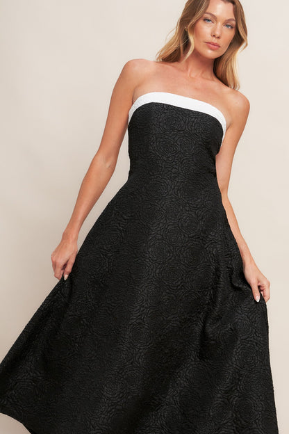 MIDNIGHT GRACE WOVEN MIDI DRESS