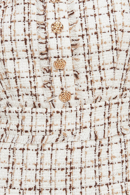 GOLDEN GRID LUXE TWEED MINI DRESS