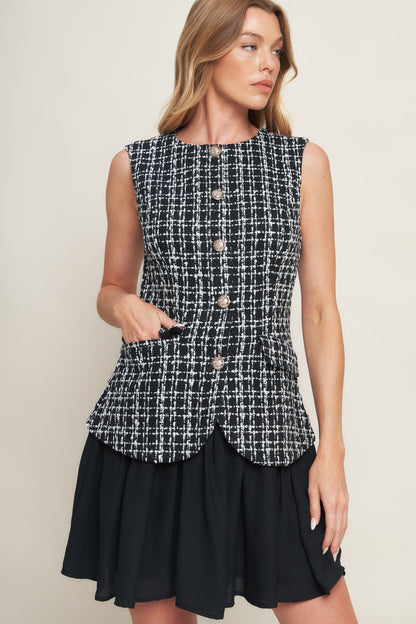 MODERN ICON TWEED WOVEN MINI DRESS