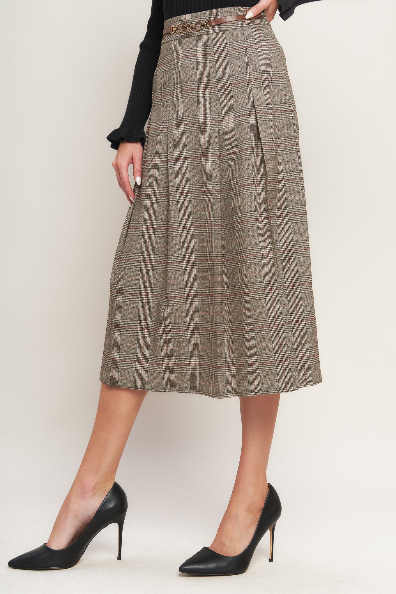 BRITISH TRACE WOVEN MIDI SKIRT