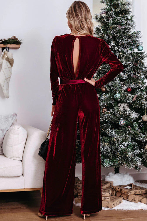 Red Velvet Keyhole Jumpsuit