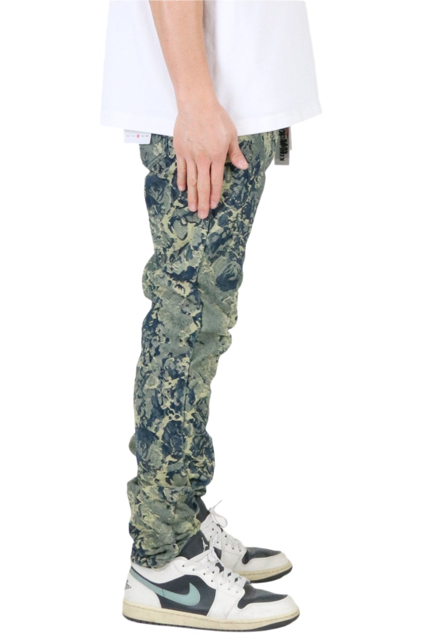 ROBIN Men's premium jacquard slim straight fit denim pants