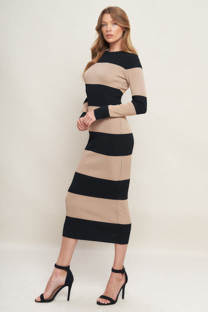 MODERN ATTITUDE STRIIP SWEATER MIDI DRESS