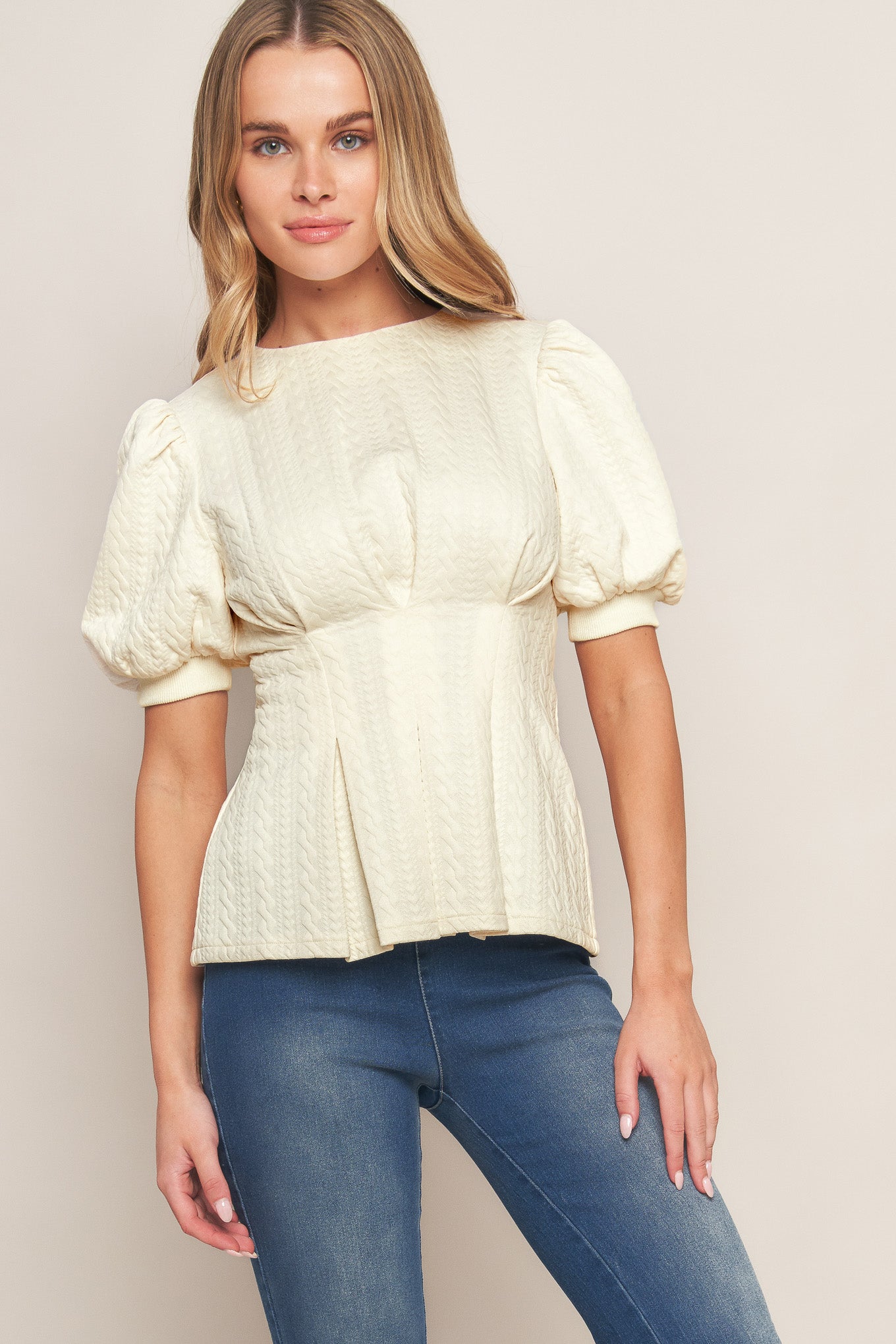 CREAM TWIST WOVEN TOP