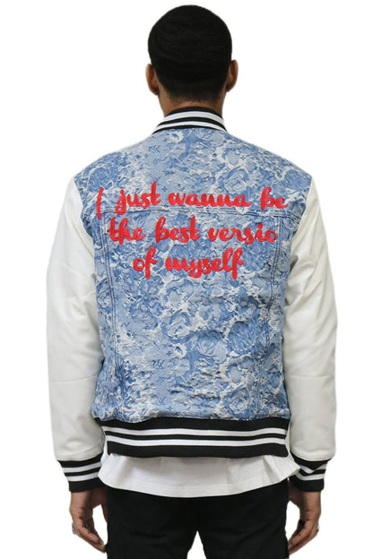 FLEX Men's Jacquard Body with faux Leather Sleeve Varsity Jacket