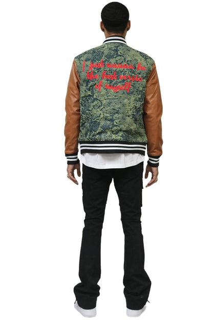 ROBIN Men's Jacquard Body with faux Leather Sleeve Varsity Jacket