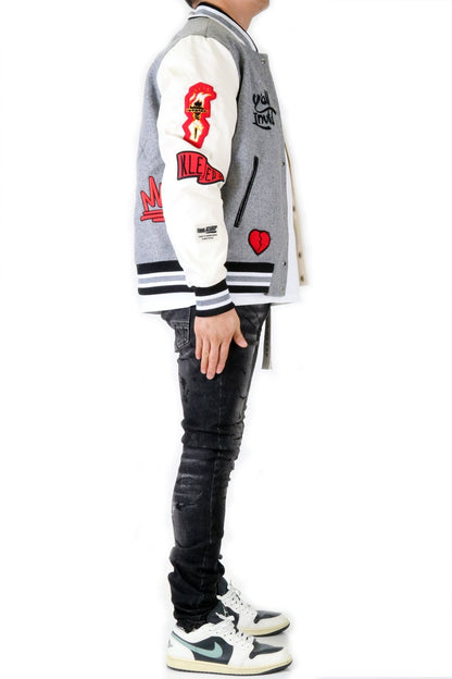 CAPELLA Men's Melton Body with Faux Leather Sleeve Varsity Jacket