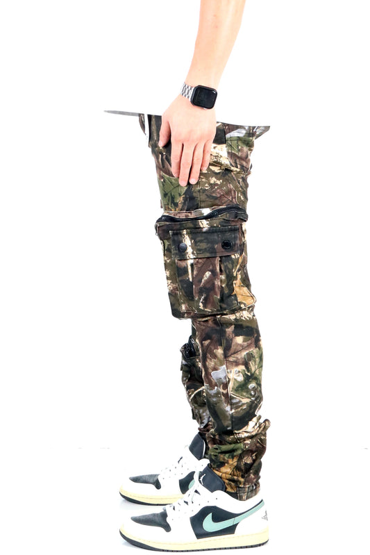 LOGAN Men's premium twill forest camo pattern cargo pants.