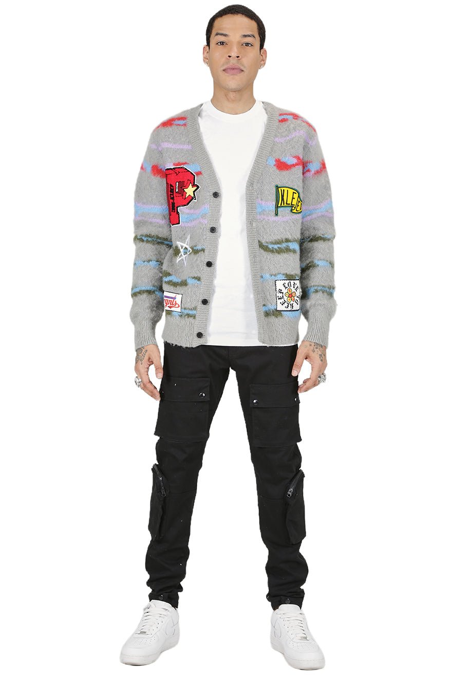 DOUGAL Men's premium sweater cardigan with embroidery & patches