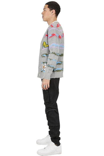 DOUGAL Men's premium sweater cardigan with embroidery & patches