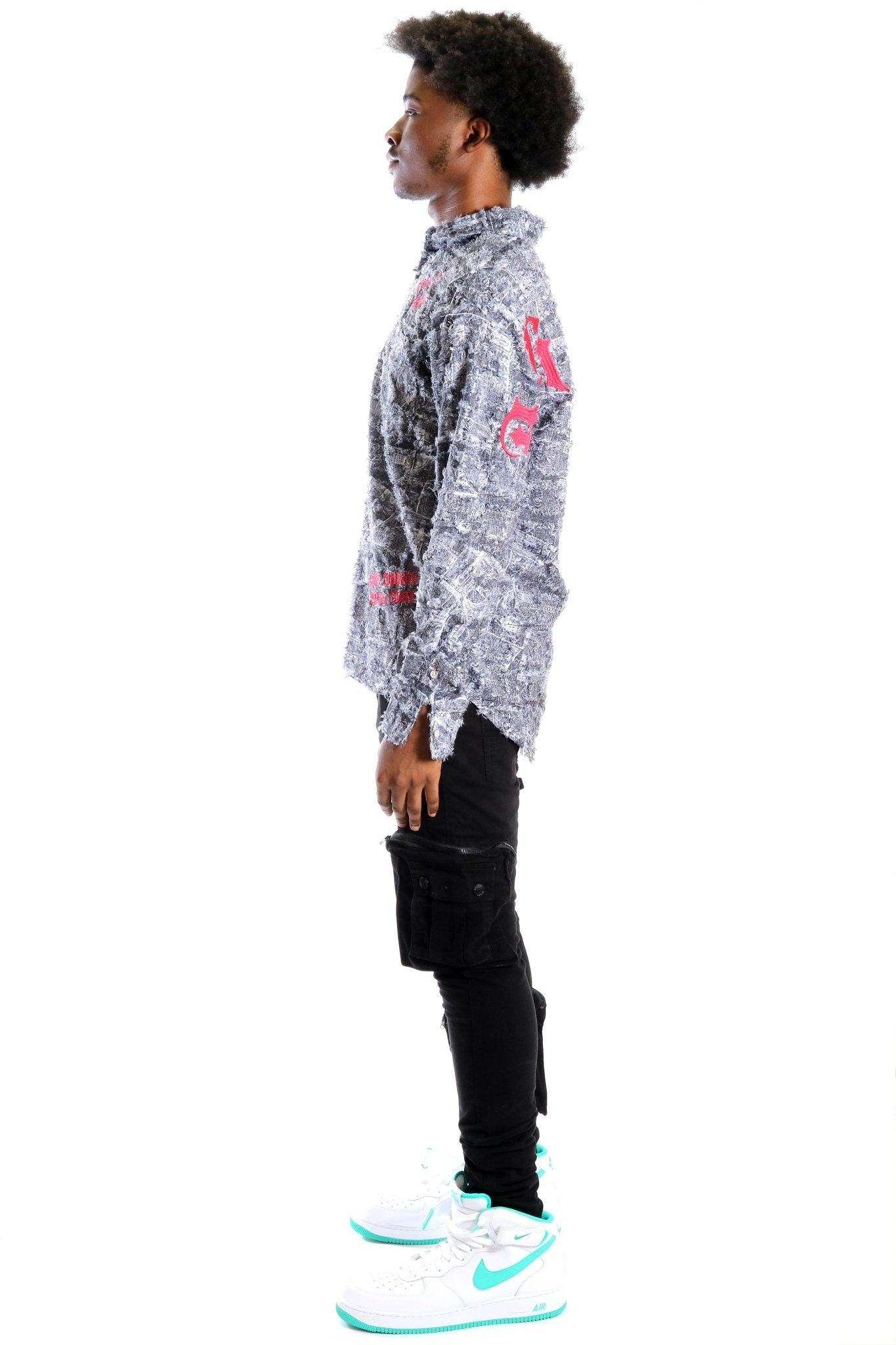 Yeti Men's ripped & repaired button down shirt