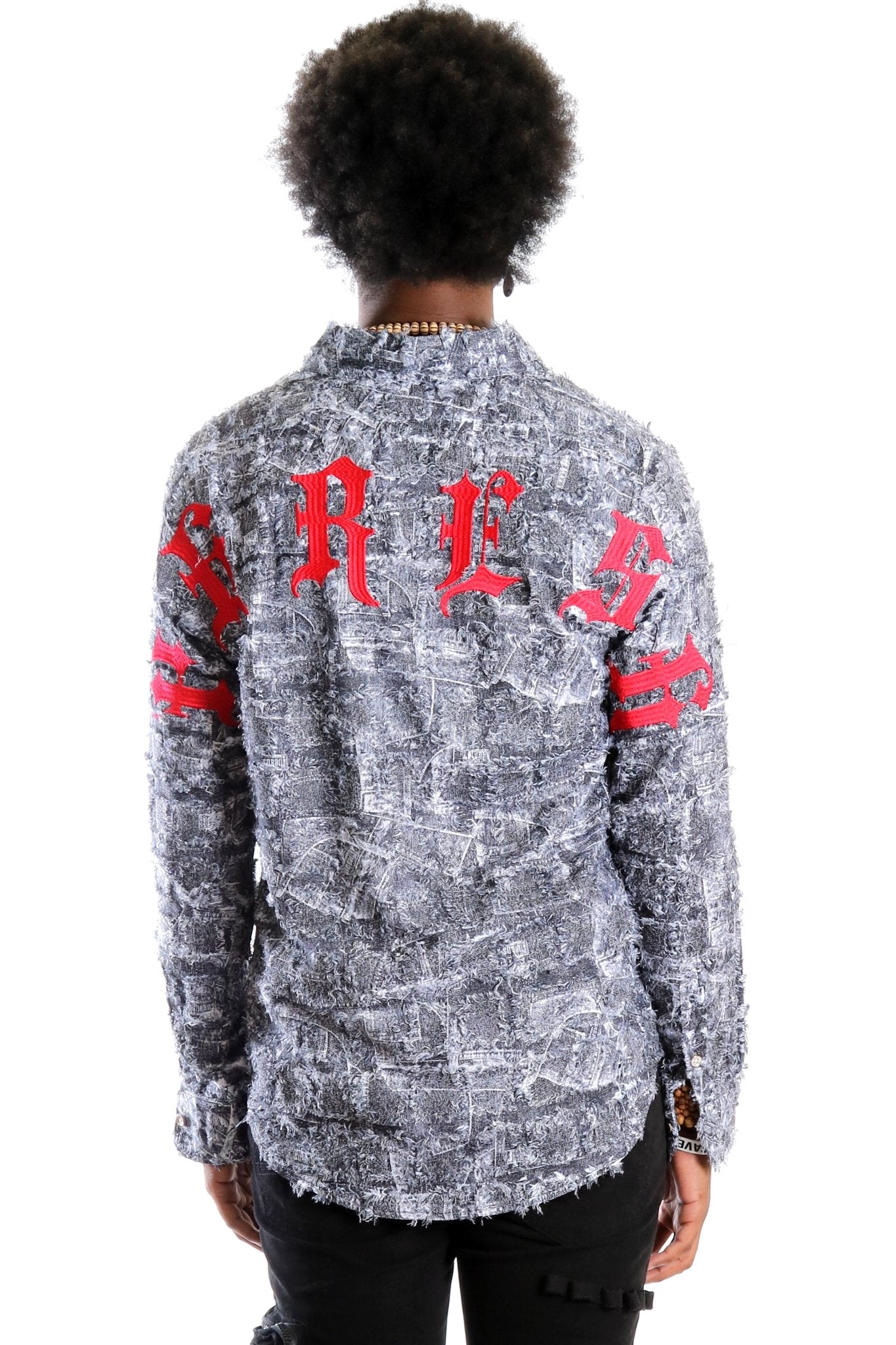 Yeti Men's ripped & repaired button down shirt