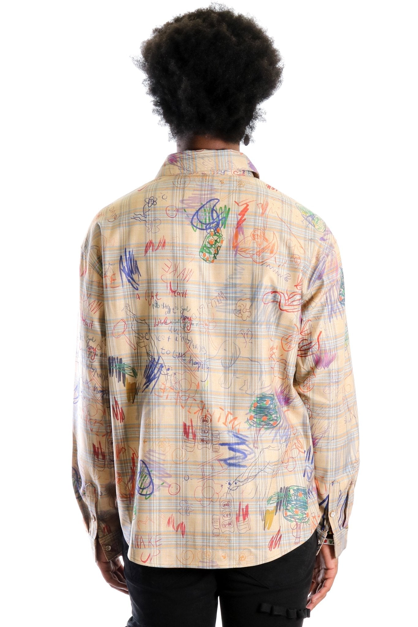 Maxis L.T.K. Men's premium Long Sleeve Plaid button down shirt with hand sketch drawing pop art