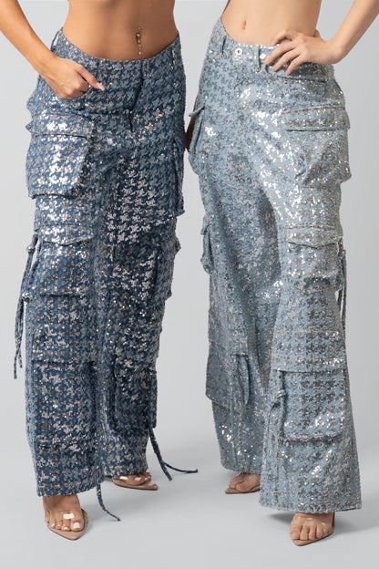 Kelly Cargo Sequin Denim Pants