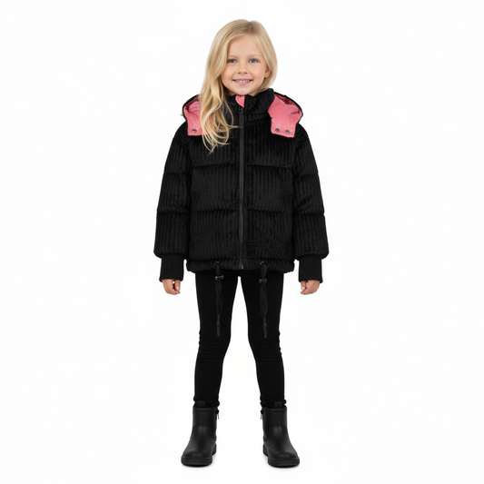 Raygo Black/Hot Pink Corduroy Jacket | Bold, Cozy & Retro-Chic