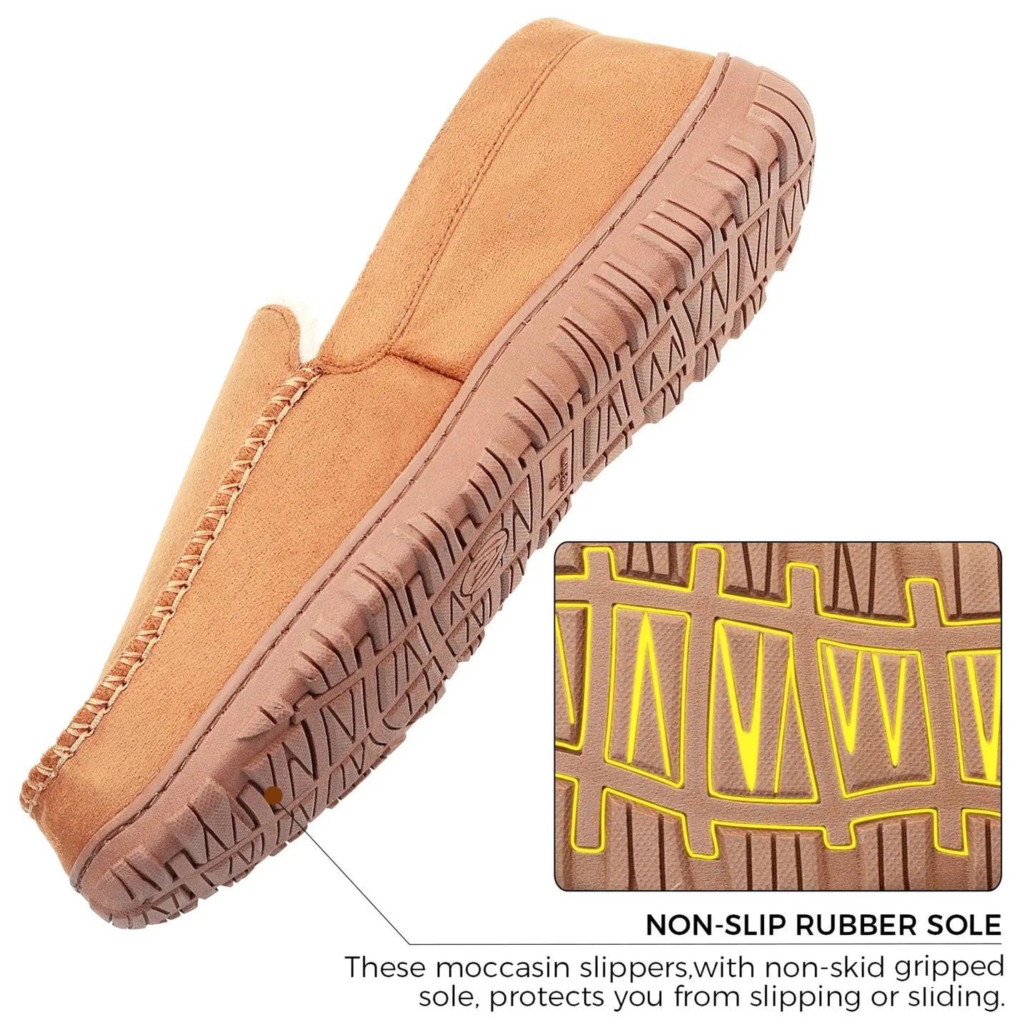 Lulex Moccasins for Men with Hard Sole | Indoor Outdoor Plush Mens Bedroom Shoes