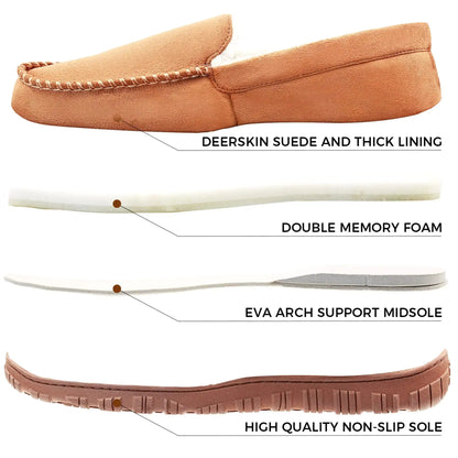 Lulex Moccasins for Men with Hard Sole | Indoor Outdoor Plush Mens Bedroom Shoes