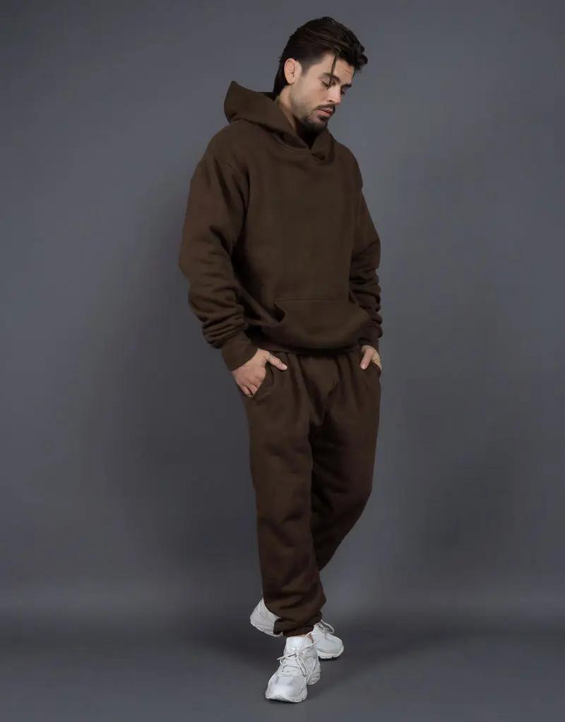 Men's Casual Loose Solid Color Hooded Sweatshirt Pants