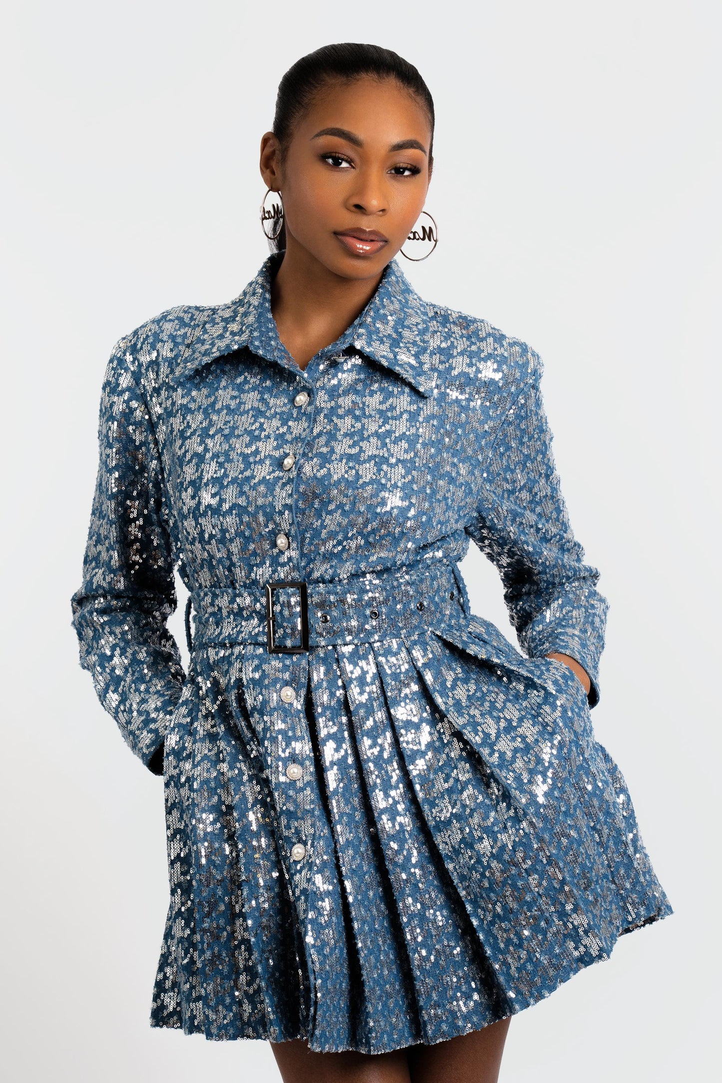 Michelle Sequin Denim Dress