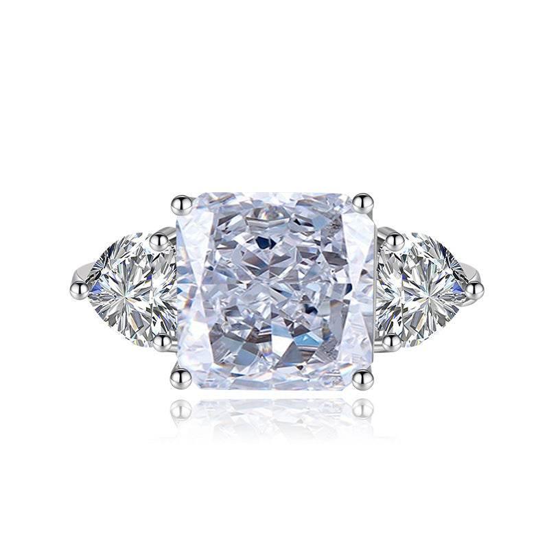 Multicolor Ice Flower Cut Square CZ Adjustable Ring, 10*10mm 8A Main Cubic Zirconia, Two Heart Side CZ, Dainty Luxe