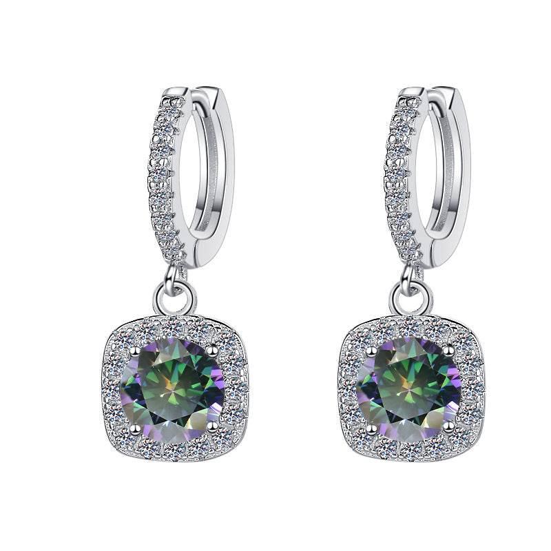 S925 Colorful Moissanite Halo Earrings with Pavé-Set Halo & Hoop, VVS1 Certified, 12 Vibrant Colors , Sterling Silver