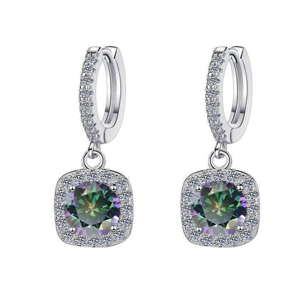 S925 Colorful Moissanite Halo Earrings with Pavé-Set Halo & Hoop, VVS1 Certified, 12 Vibrant Colors , Sterling Silver