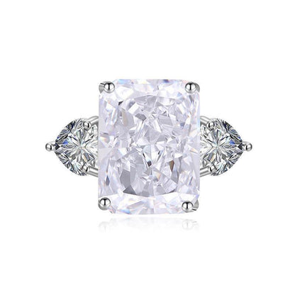 Multicolor Ice Flower Cut CZ Adjustable Ring, 10*14mm 5A Main Cubic Zirconia, Two Heart Side CZ, Dainty Luxe