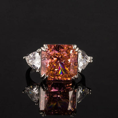 Multicolor Ice Flower Cut Square CZ Adjustable Ring, 12*12mm 8A Main Cubic Zirconia, Two Heart Side CZ, Dainty Luxe