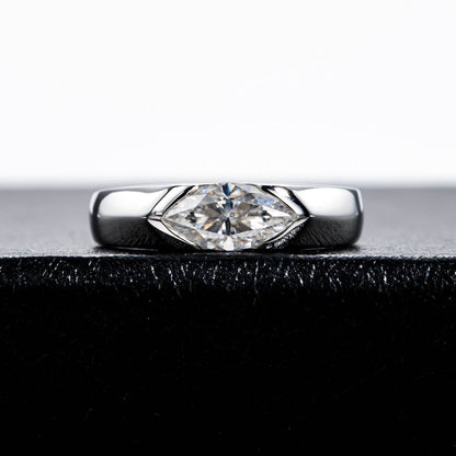 S925 18k Marquise Moissanite Wedding Engagement Ring, 5*10mm 1ct VVS D-Gragde Certified, 18K White Gold & Rhodium Plated Vintage-Inspired Luxury Solitaire for Her Him