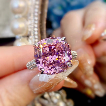 Multicolor Star Cut Bold Square CZ Adjustable Ring, Super Sparkling 14*14mm Main Cubic Zirconia, Pavé CZ Band, Dainty Luxe