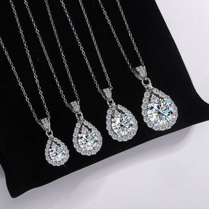 S925 Moissanite Teardrop Halo Pendant Necklace with Pavé Top Frame, 1-5ct VVS1 D-Grade Certified, Sterling Silver Pear Shape Pendant for Her