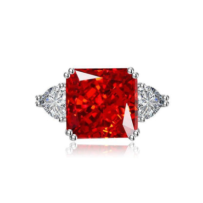 Multicolor Ice Flower Cut Square CZ Adjustable Ring, 12*12mm 8A Main Cubic Zirconia, Two Heart Side CZ, Dainty Luxe