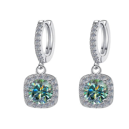 S925 Colorful Moissanite Halo Earrings with Pavé-Set Halo & Hoop, VVS1 Certified, 12 Vibrant Colors , Sterling Silver