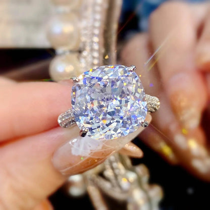 Multicolor Star Cut Bold Square CZ Adjustable Ring, Super Sparkling 14*14mm Main Cubic Zirconia, Pavé CZ Band, Dainty Luxe