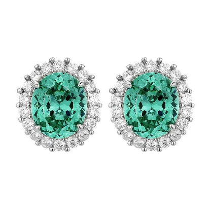 Nest Cut Para Green Oval CZ Halo Jewelry Set, 5A Cubic Zirconia, White Gold Necklace, Earrings, Adjustable Ring, Dainty Luxe