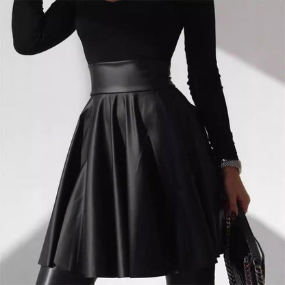 Leather Jacket Women Clothing Autumn Winter High Waist Big Swing Faux Leather Skirt Umbrella Skirt
