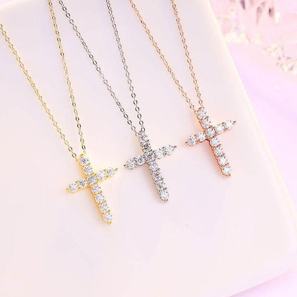 S925 Moissanite Cross Necklace, 3 Color Options, 11 Stones 0.1-0.5ct VVS, Dainty Luxe Clavicle Pendant, Sterling Silver Jewelry
