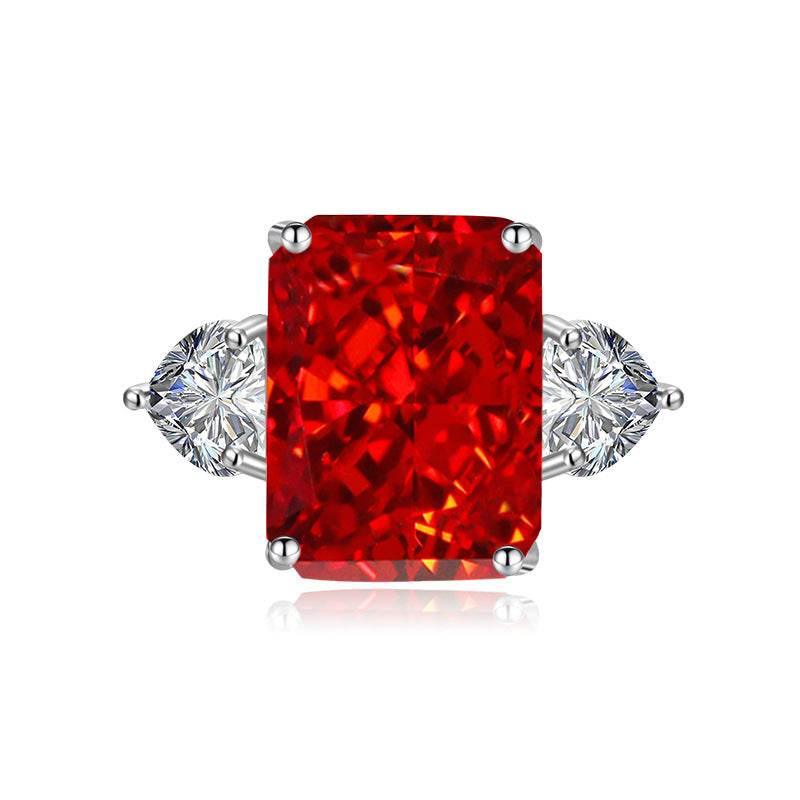 Multicolor Ice Flower Cut CZ Adjustable Ring, 10*14mm 5A Main Cubic Zirconia, Two Heart Side CZ, Dainty Luxe