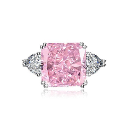 Multicolor Ice Flower Cut Square CZ Adjustable Ring, 12*12mm 8A Main Cubic Zirconia, Two Heart Side CZ, Dainty Luxe